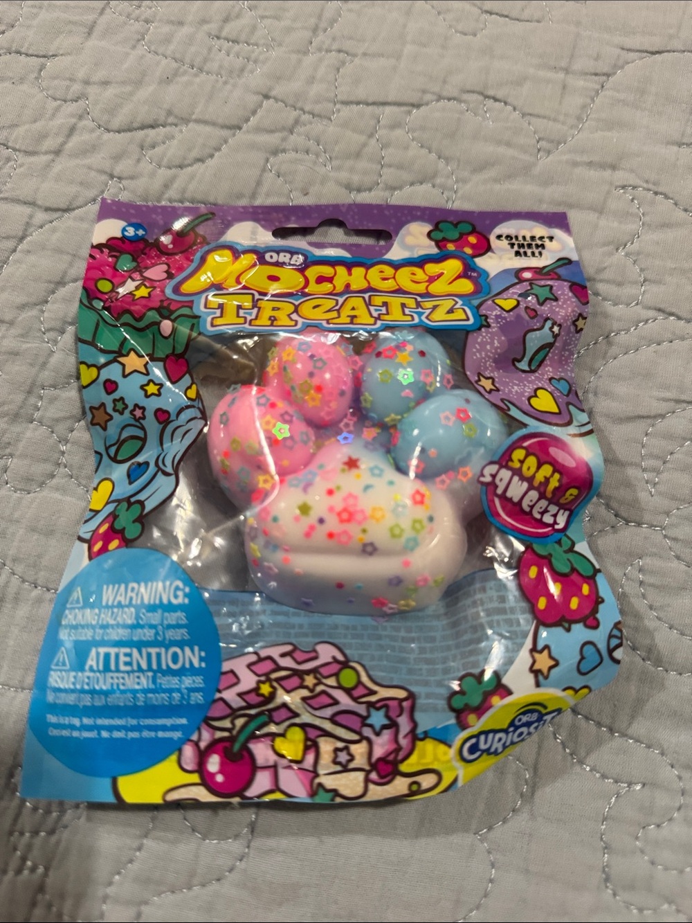 Mochi Cheez Treatz Soft & Squeezy Squishy Toy - Pink, Blue, White